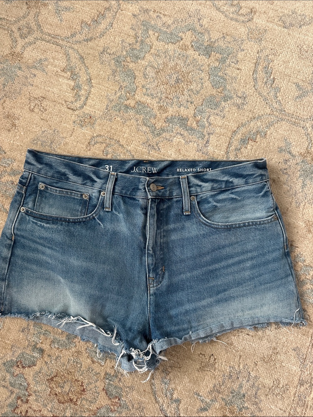 J. Crew Distressed Relaxed Denim Shorts in Blue Wash
